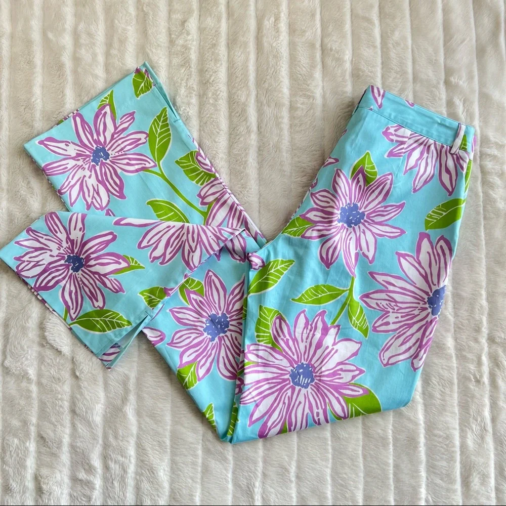 LILLY PULITZER bright floral vintage white label pants in To Paulie print - Picture 4 of 7